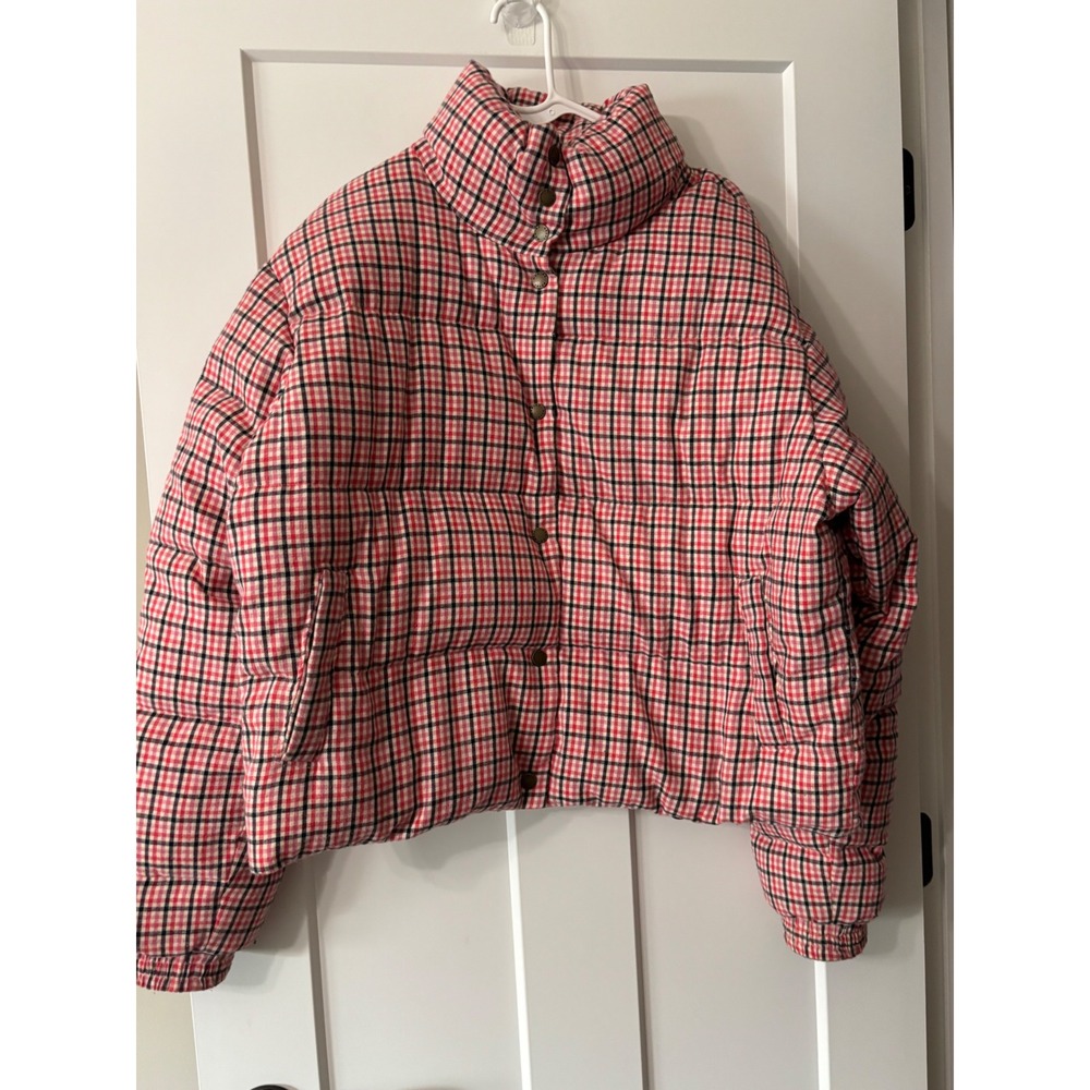 Marine Layer Pink Plaid Puffer Jacket Holiday 2022 Snap Front XL 15516 - Picture 2 of 9